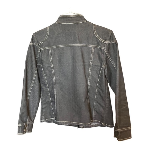 LIVE a Little Light Black Jeans Jacket Silver Hardware White Overstitching M - Picture 2 of 7